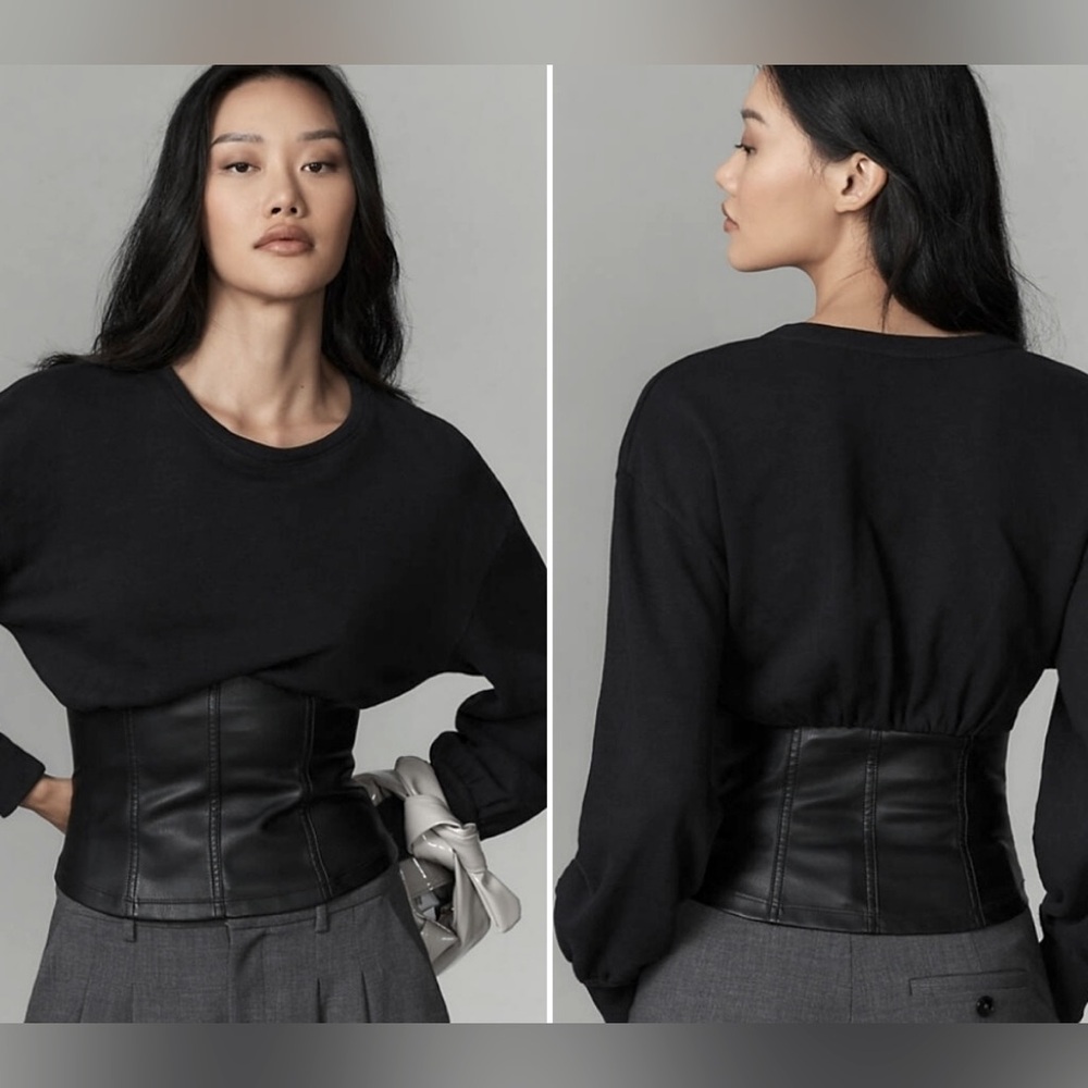 ANTHROPOLOGIE Leather Corset Sweatshirt